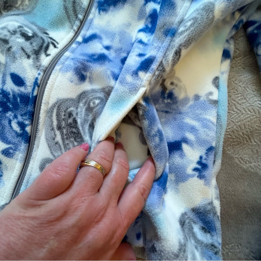 Alia blue white gray fleece full zip jacket Size M - Picture 5 of 6